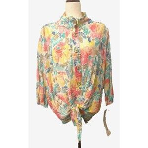 NOS VTG Sun Showers Shirt Women's L USA Made Beach 90's Retro Pastels Geometric